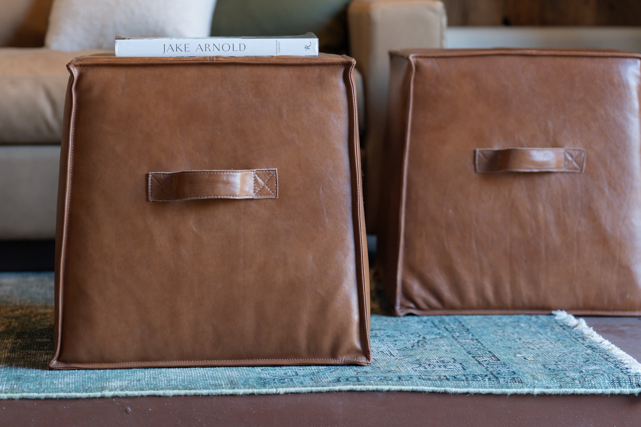 Leather Ottoman with Handles