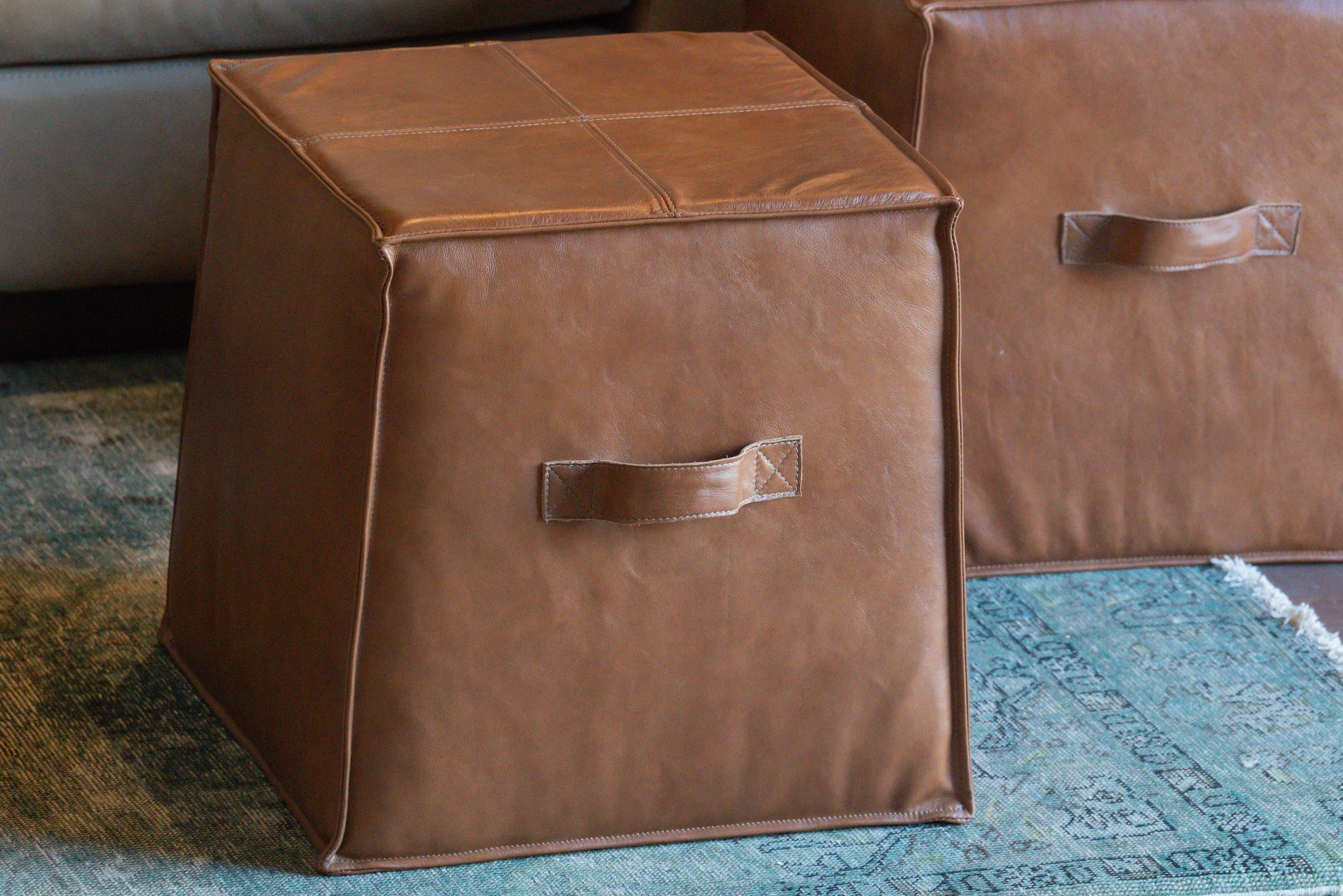 Leather Ottoman with Handles