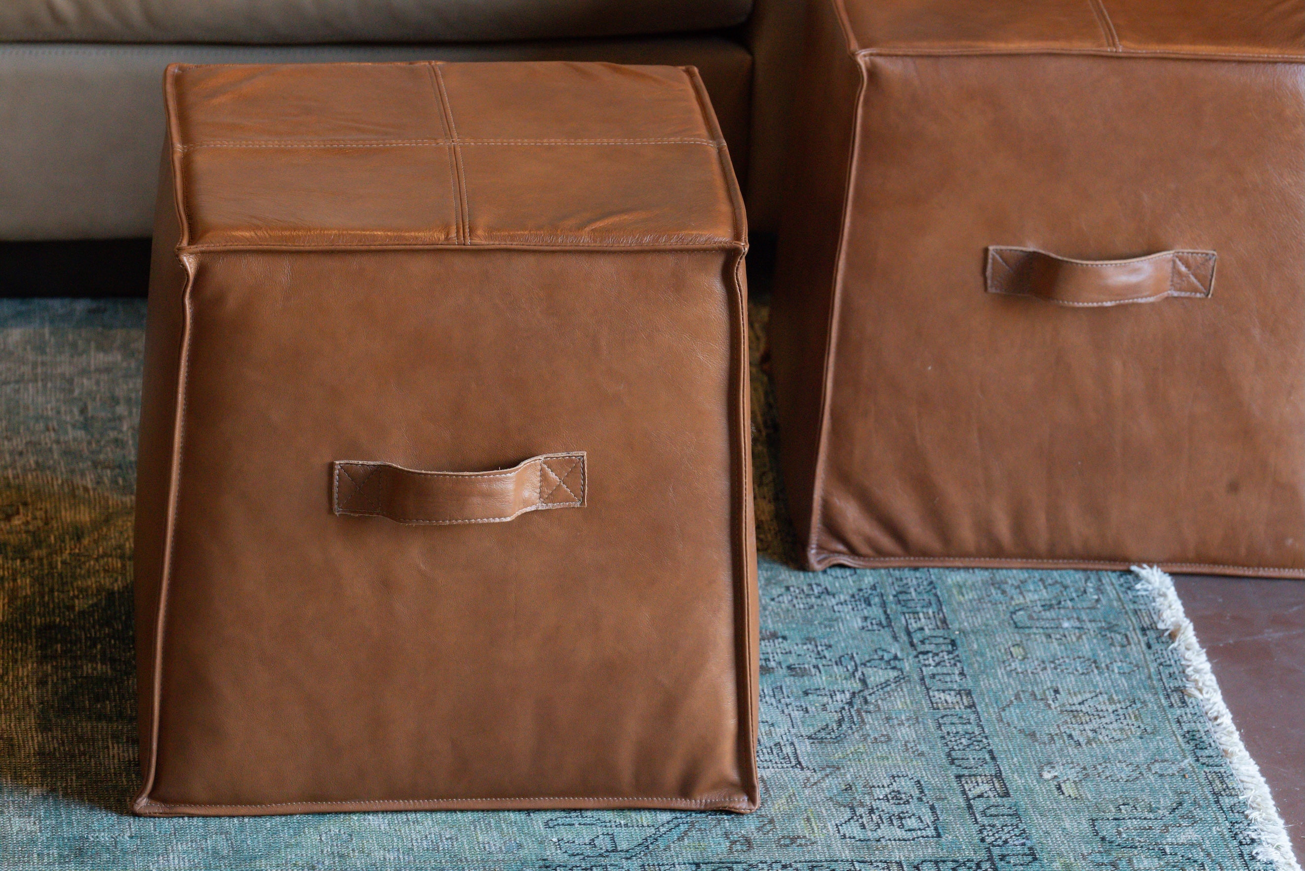 Leather Ottoman with Handles