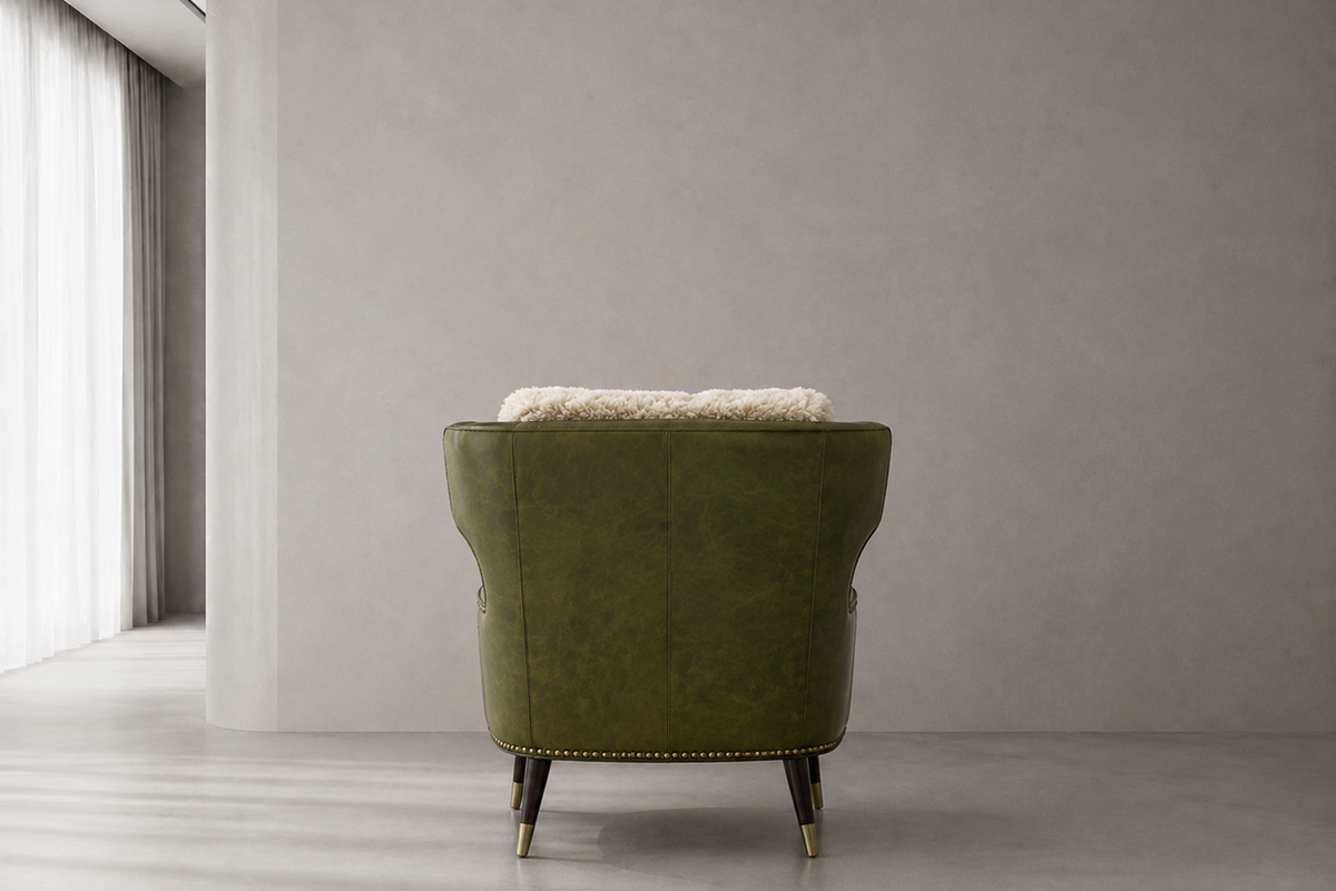 Olive Leather Chaise