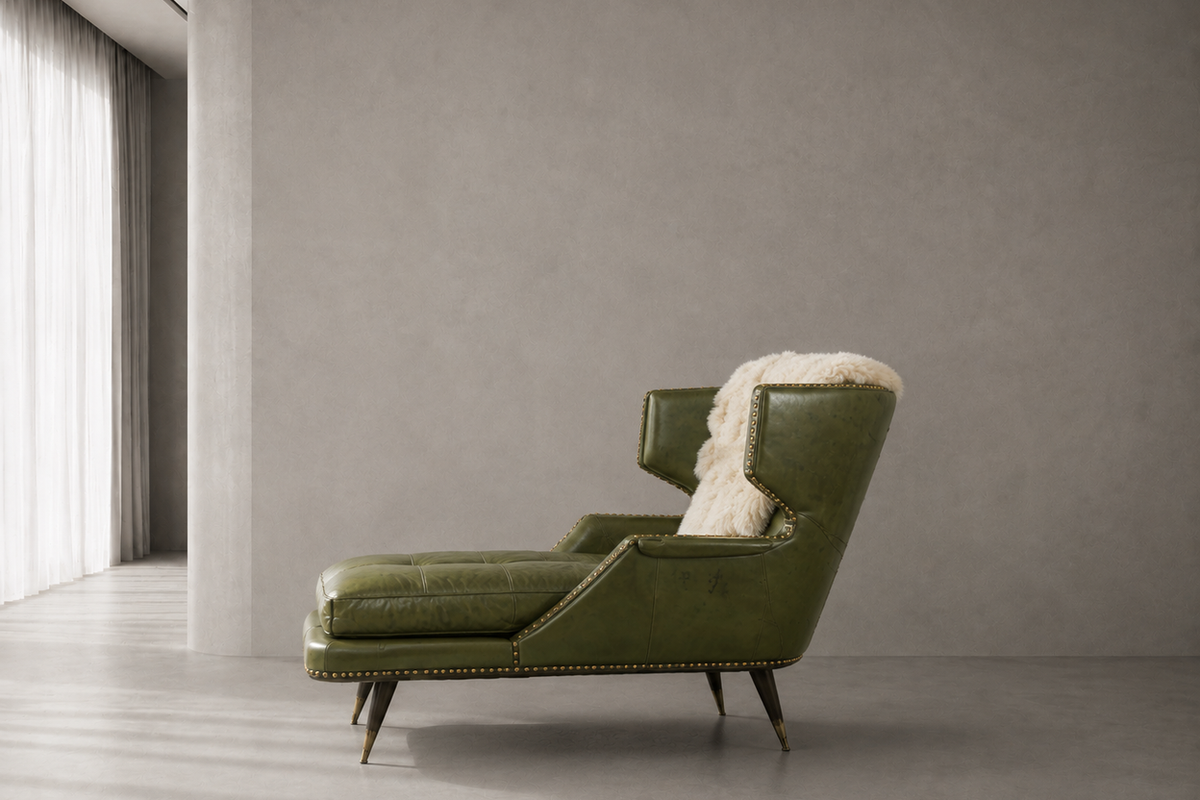 Olive Leather Chaise