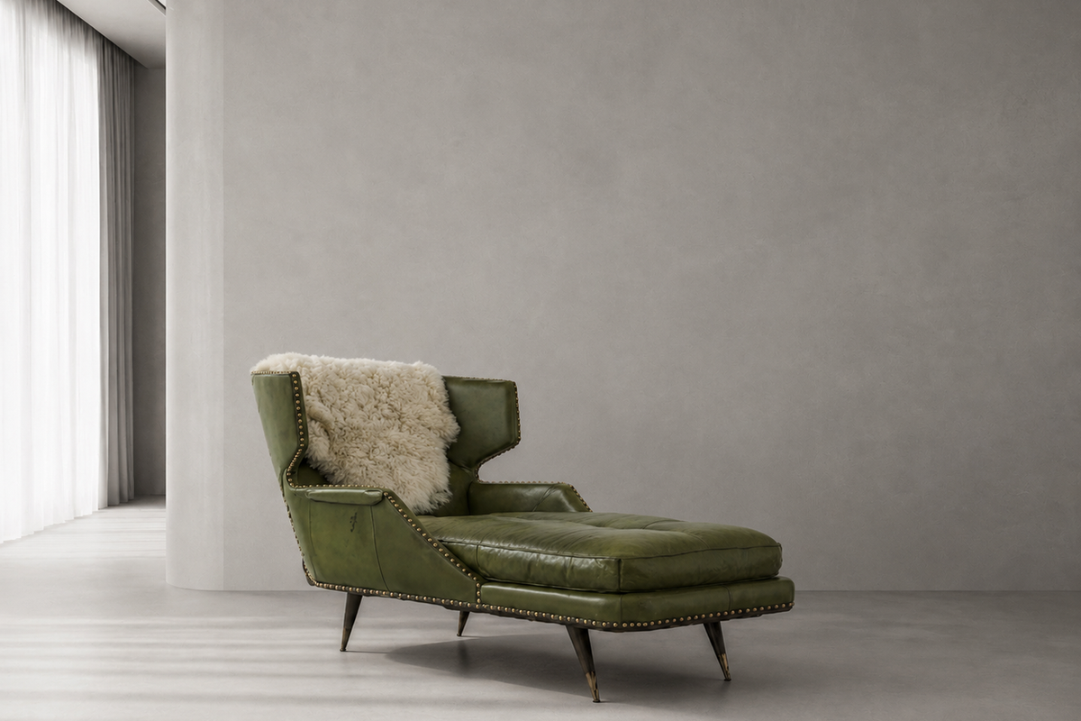 Olive Leather Chaise