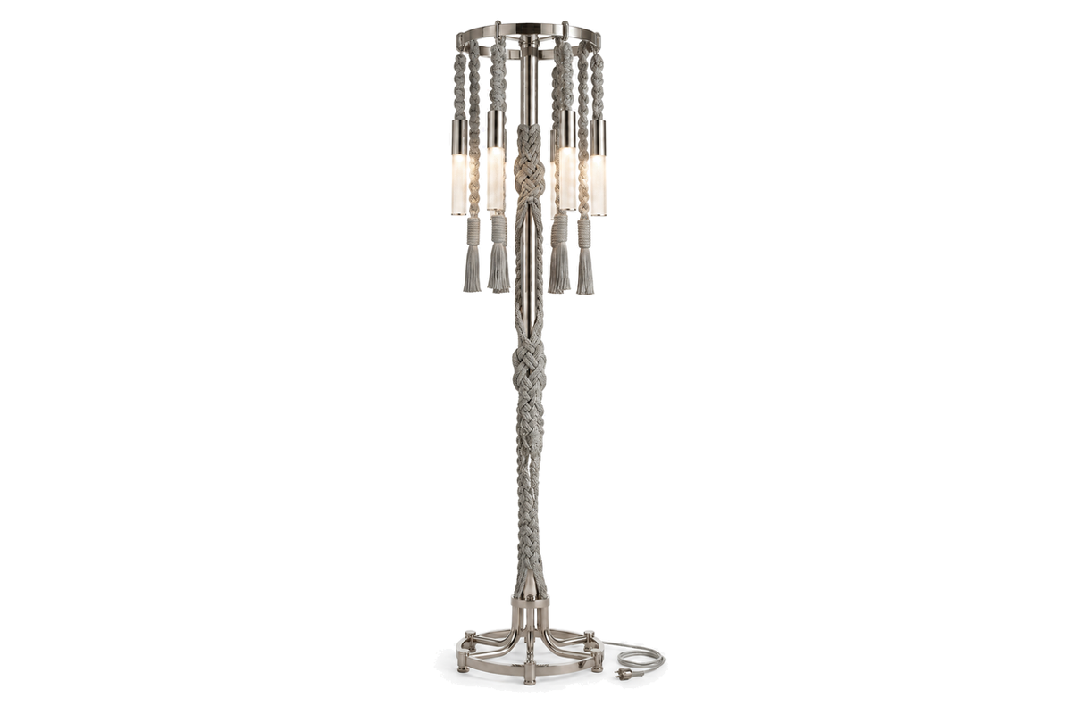 House of Coda Tension braided floor lamp on a white background.