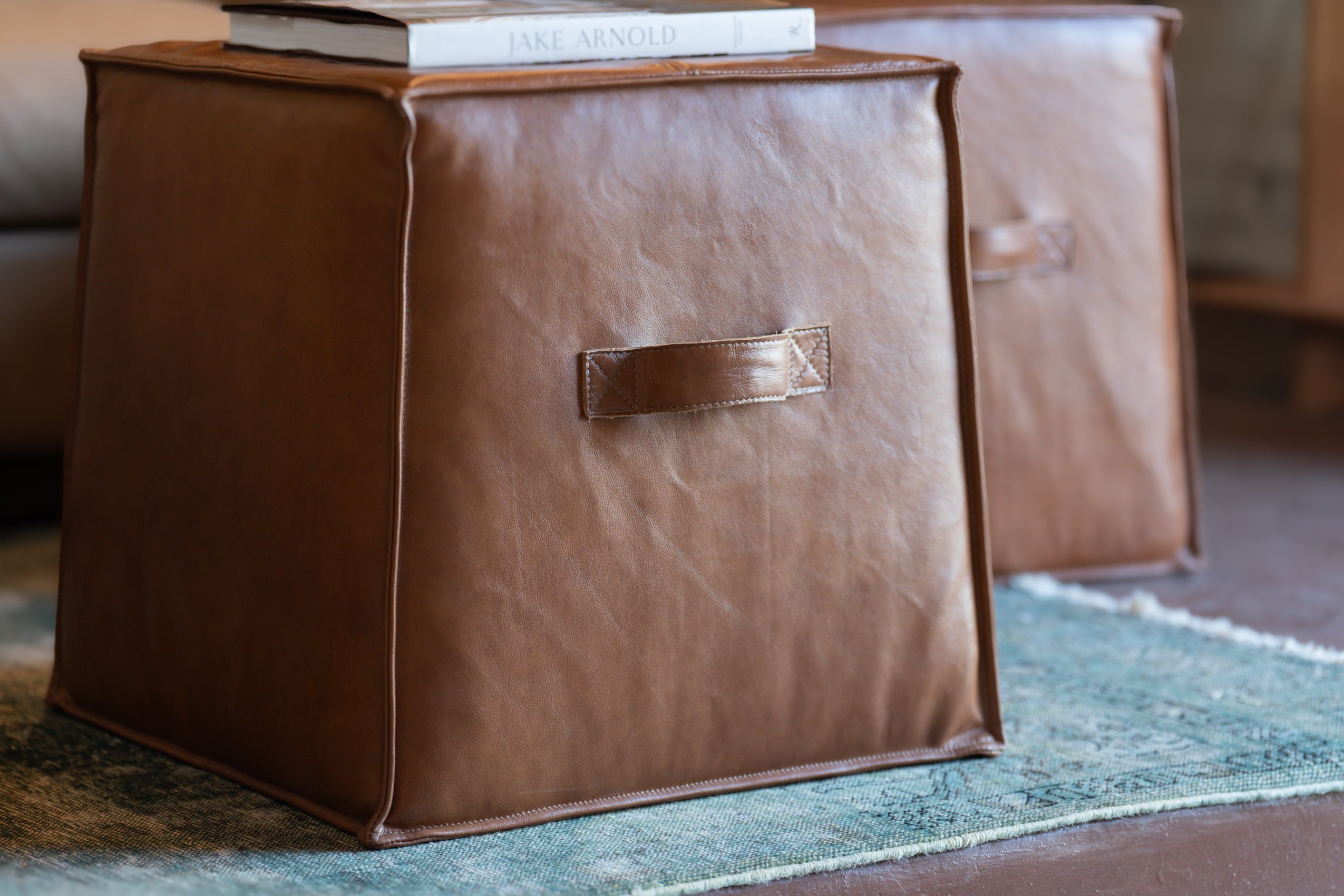 Leather Ottoman with Handles