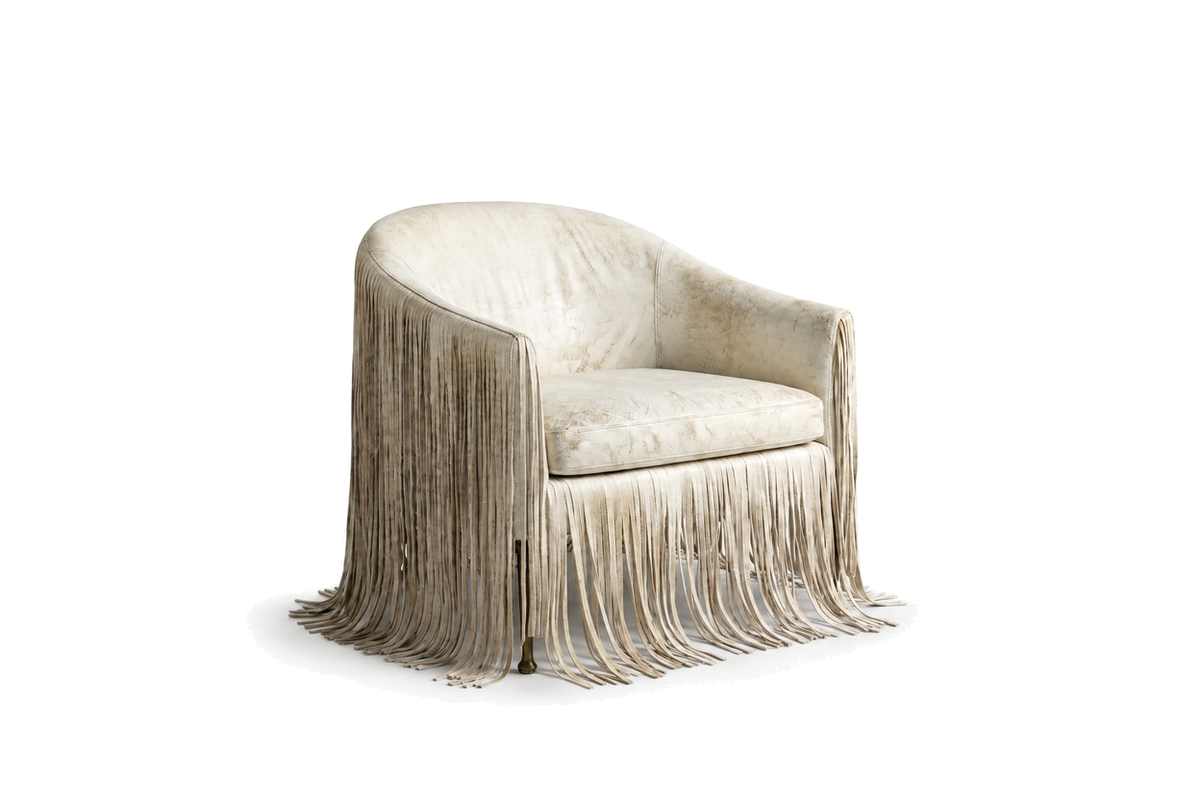 House of Coda Cortex upholstered fringe chair on a white background.