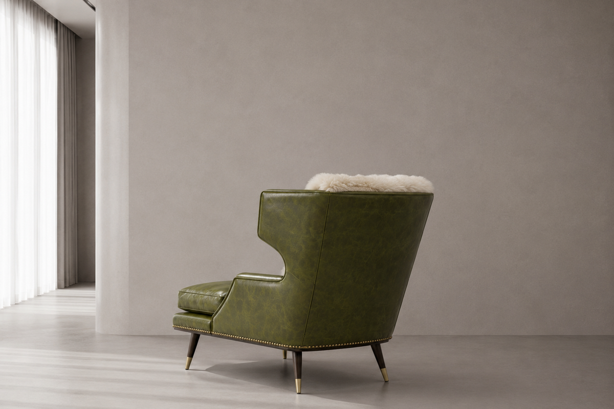 Olive Leather Chaise